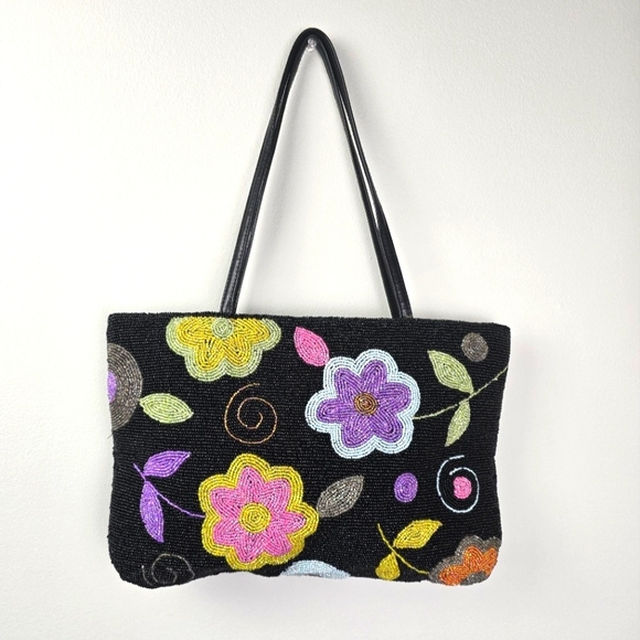 Floral Boho Beaded Purse Vintage Chic Evening Bag Unique Hand Bag - Picture 2 of 6